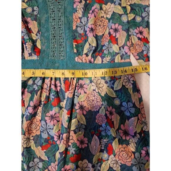 Matilda Jane Top Floral Lace Blouse Women's Size M Blue Green Pink Multi - Picture 11 of 12